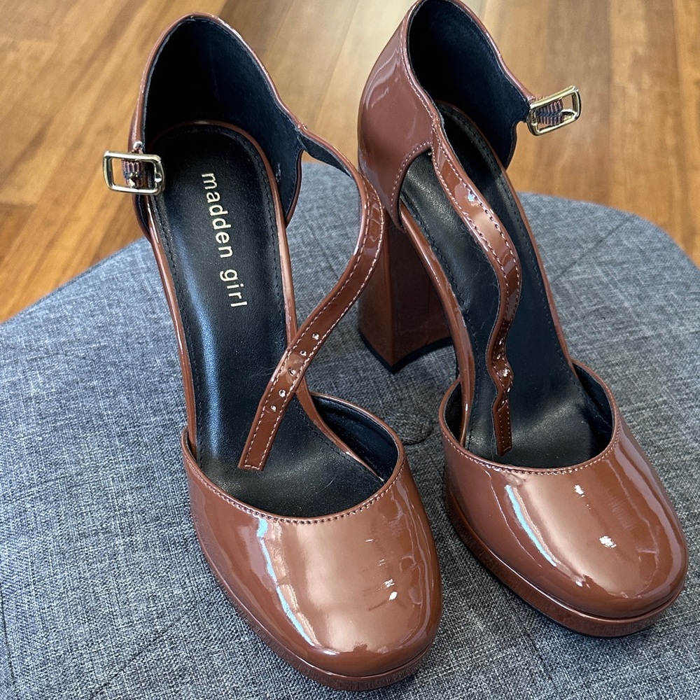 LAST CHANCE OFFER: Madden Girl Brown Heels with Glossy Finish